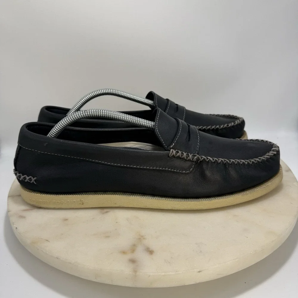 Sperry Men's Authentic Original Plushwave Penny Boat Shoe, Navy/WHT, 10.5 M US